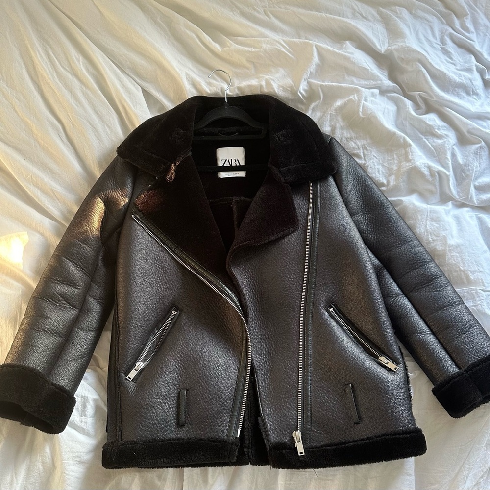 Zara faux fur leather jacket size XS